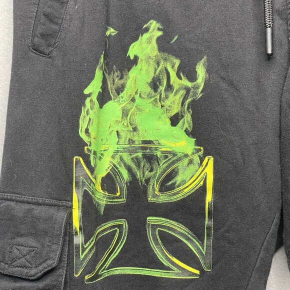 Maison Noir Black Cargo Joggers With Neon Green & Red Flame Embroidery Size L - Picture 2 of 9